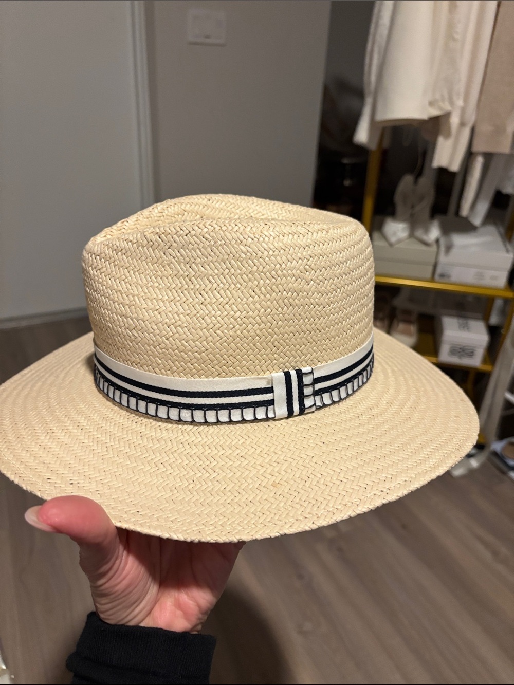 rag & bone Natural Straw Hat with Black Trim